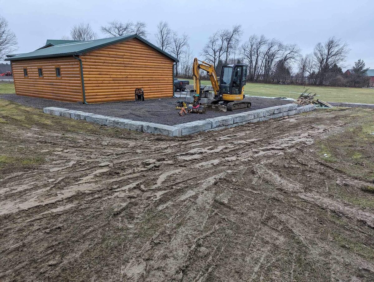 Stamped concrete hardscape project in progress in Central New York